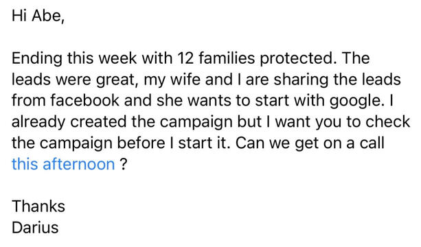 Darius ended week with 12 families protected