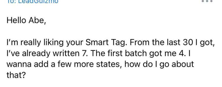 Written 7 from last 30 leads with SmarTag