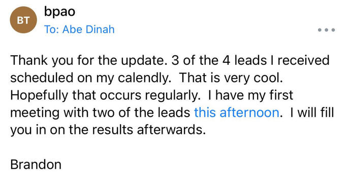 Brandon: 3 of 4 leads scheduled on Calendly